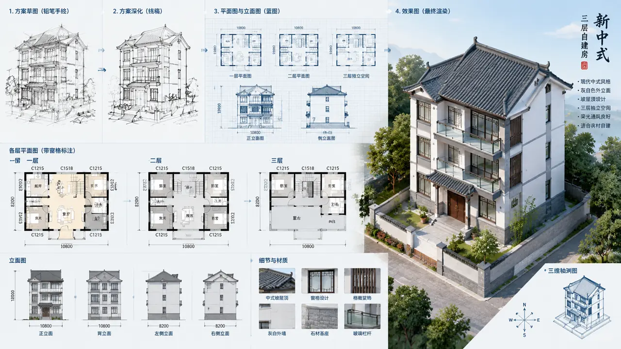 ai绘画房子出图实测：自建房外观这样写提示词，包工头才看得懂