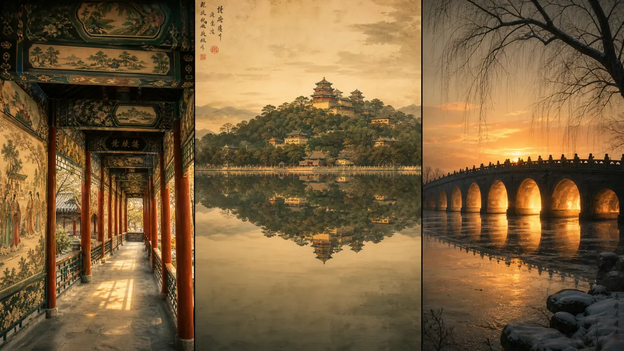 颐和园绘画ai怎么画才有园林味？长廊彩绘、昆明湖倒影与金光穿洞的调词法