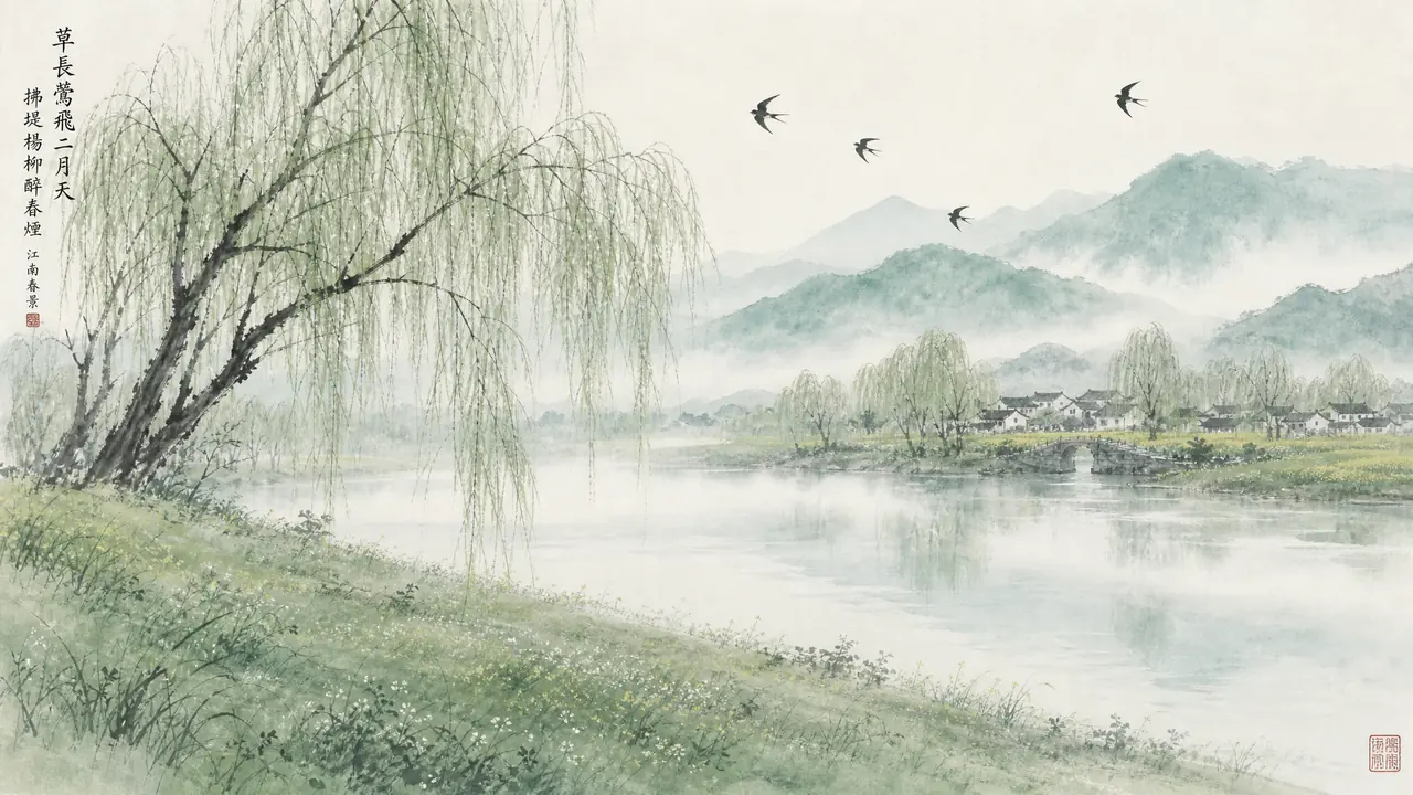 ai绘画草长莺飞怎么出诗意境？江南烟柳、飞鸟与草色的实测调法