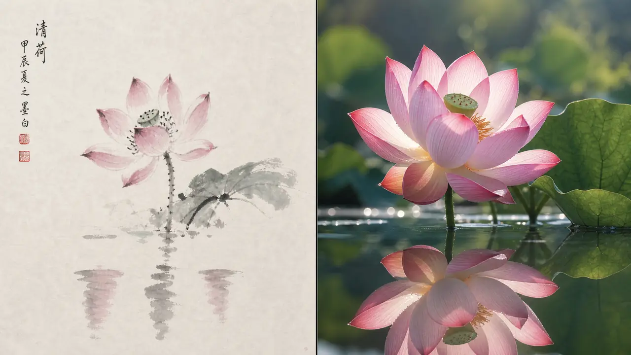 ai绘画荷花总糊成色块？花瓣透光、水面倒影与留白的国画摄影双路调法