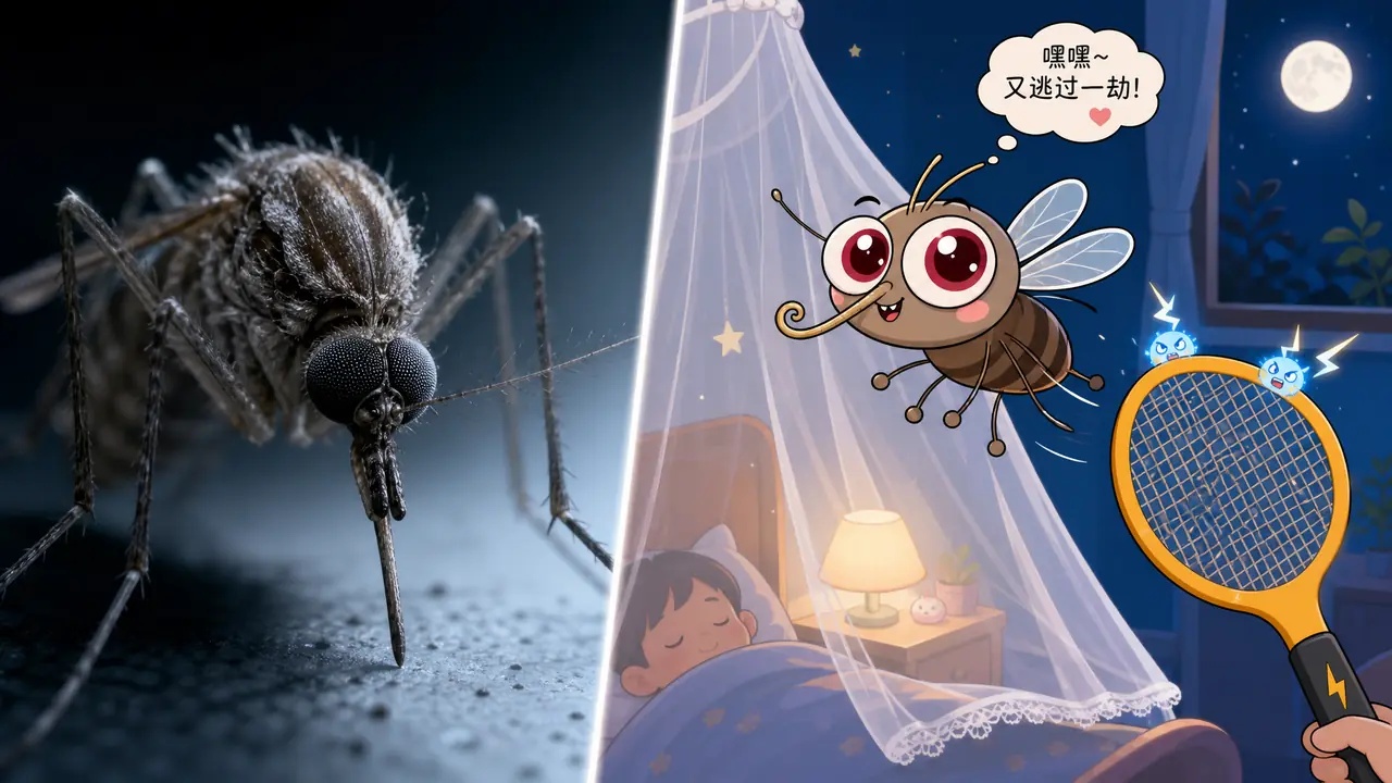 蚊子ai绘画总画成恐怖片？卡通角色、夏夜帐纱与电蚊拍喜剧瞬间的萌化调法