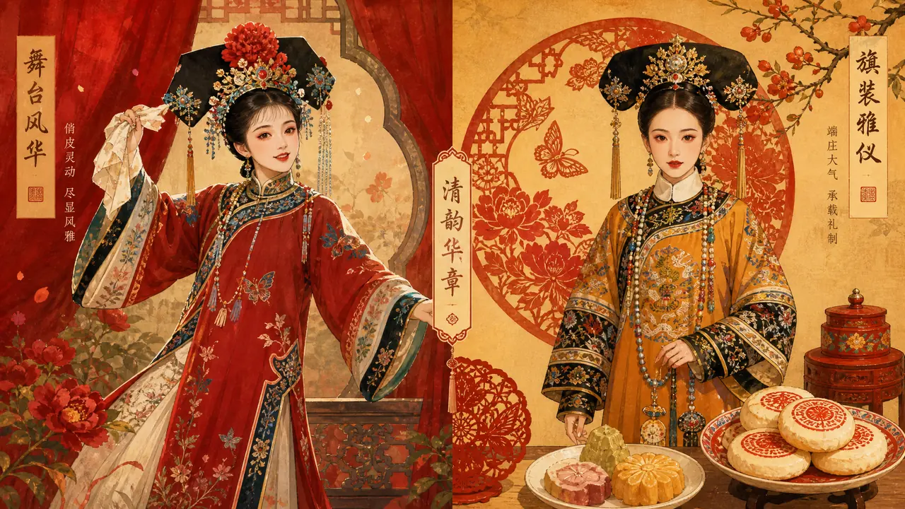 AI绘画满族元素总被画成清宫戏服？旗装旗袍源流、旗头与剪纸萨其马意象