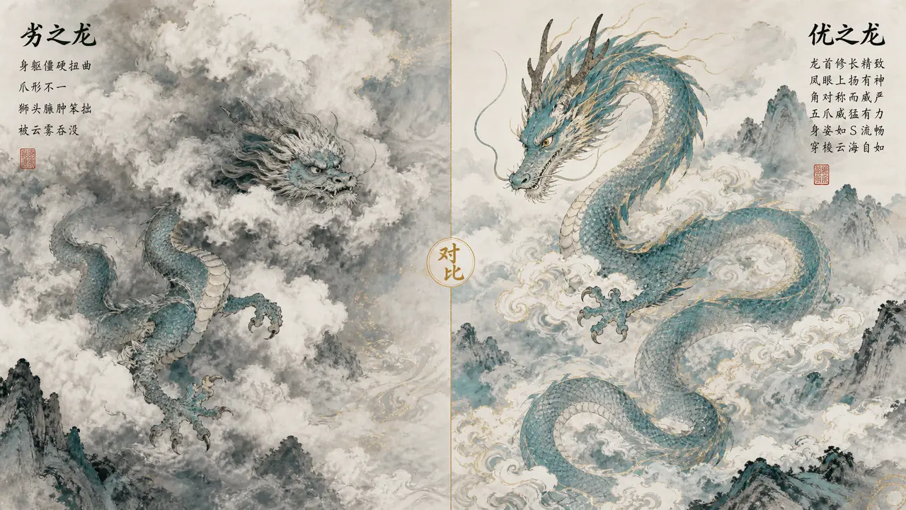 ai龙绘画龙头威风龙身软？龙首比例、龙爪数量与整条动势线的调法