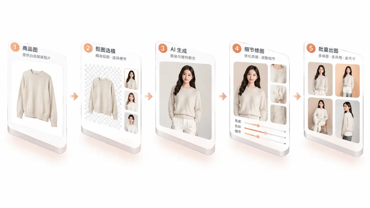 模特ai教程：从白底图到成片的全流程，我把每个翻车点都标出来了