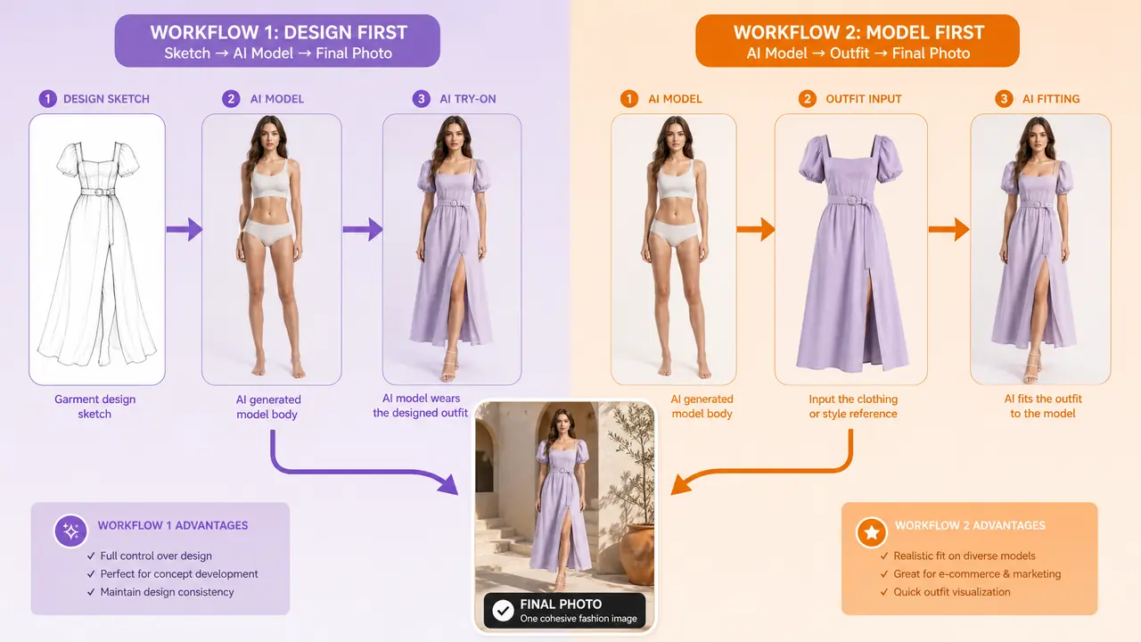 模特穿衣ai出图，先定衣服还是先定人？我两种顺序都跑过