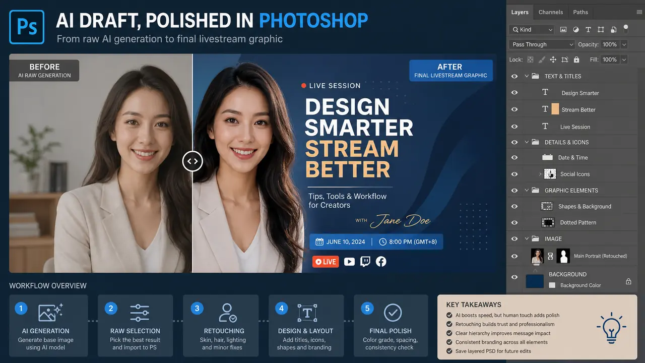 ai ps换模特实操笔记：AI出图打底，PS精修收尾，直播团队一套流程跑通
