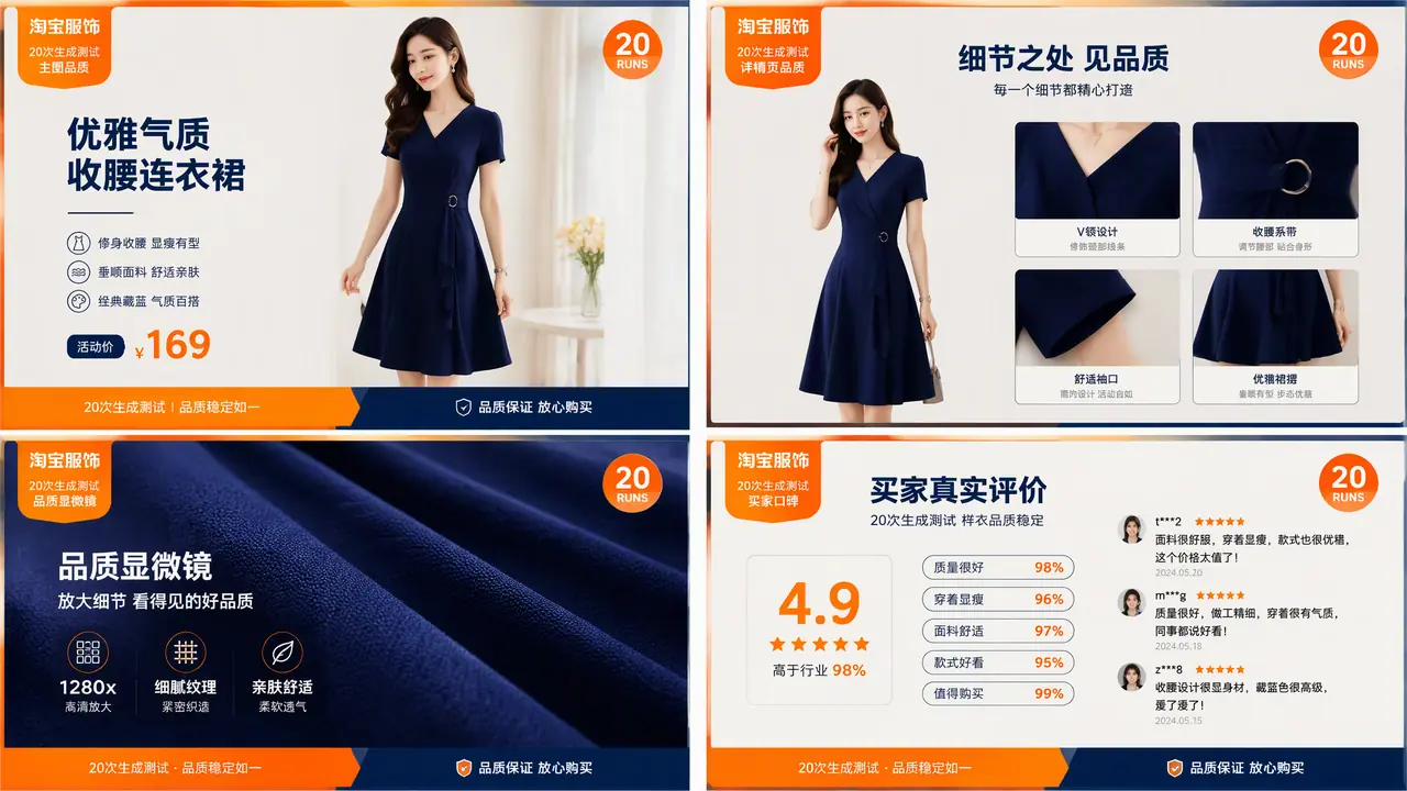 ai淘宝衣服模特工具横评：主图和详情页的画质，我拿四款各跑二十张实测