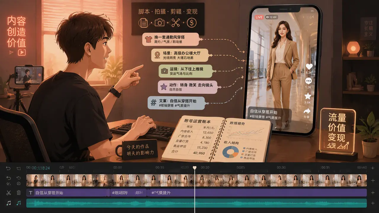 ai创作视频模特怎么跑才出片？短视频运营的口令、账本和剪辑节奏