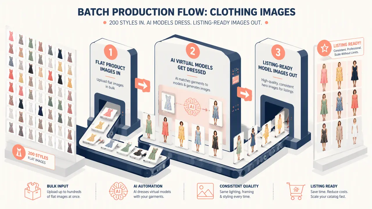 ai衣服图模特怎么批量出图？跨境女装卖家两百个款试出来的流程